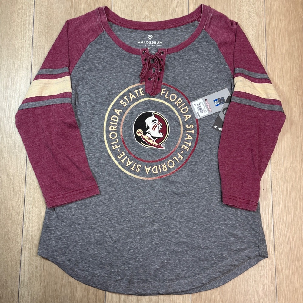 Colosseum Florida State Seminoles FSU Lace Up Raglan Shirt Womens Medium NWT FSU